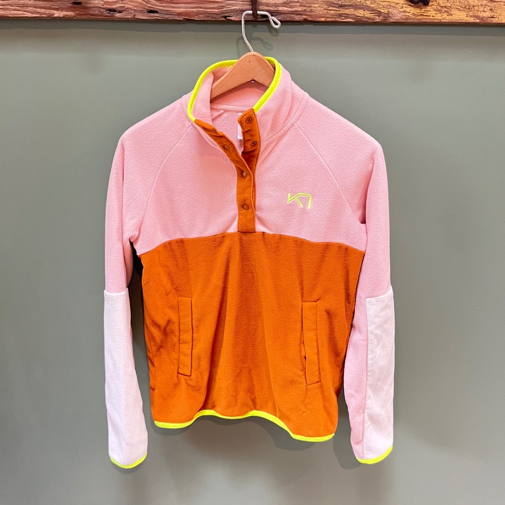 Kari Traa color block fleece pullover women's XS pink orange neon trim